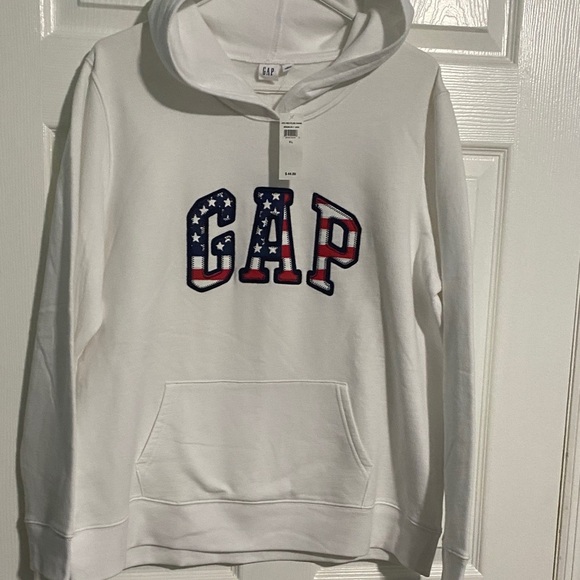 GAP Classic Style White Hoodie Flag Logo Kangaroo Pocket Size XL - Picture 6 of 7